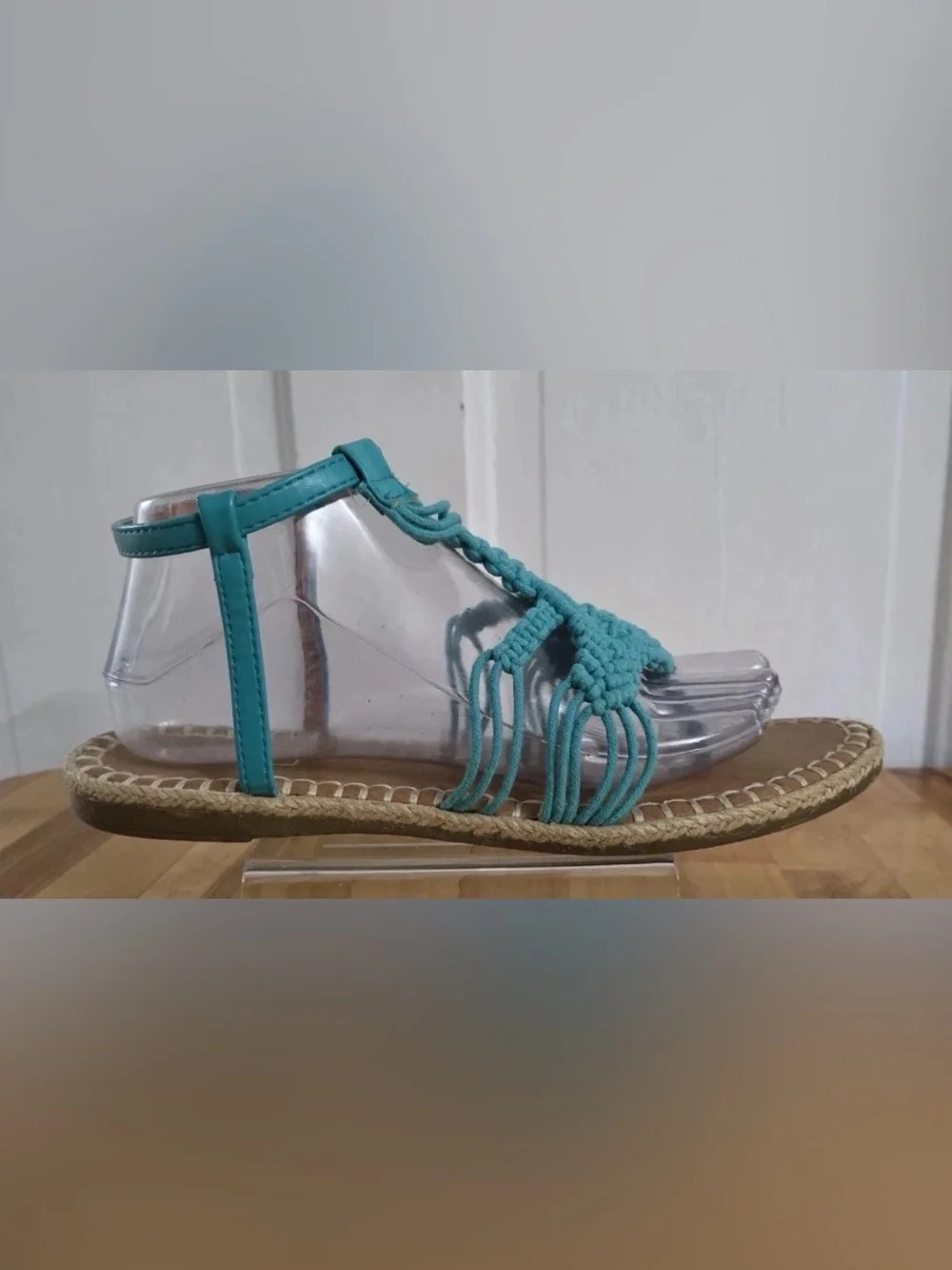 Yoki Teal Braided Macramé Espadrille Sandals